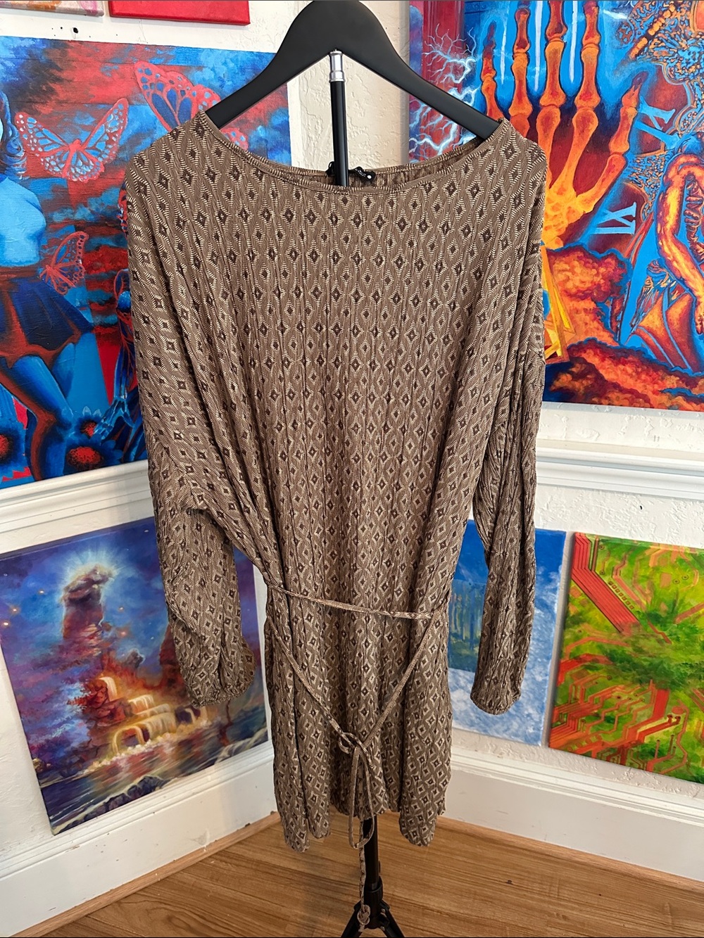 Zara Brown Diamond Jacquard Dress